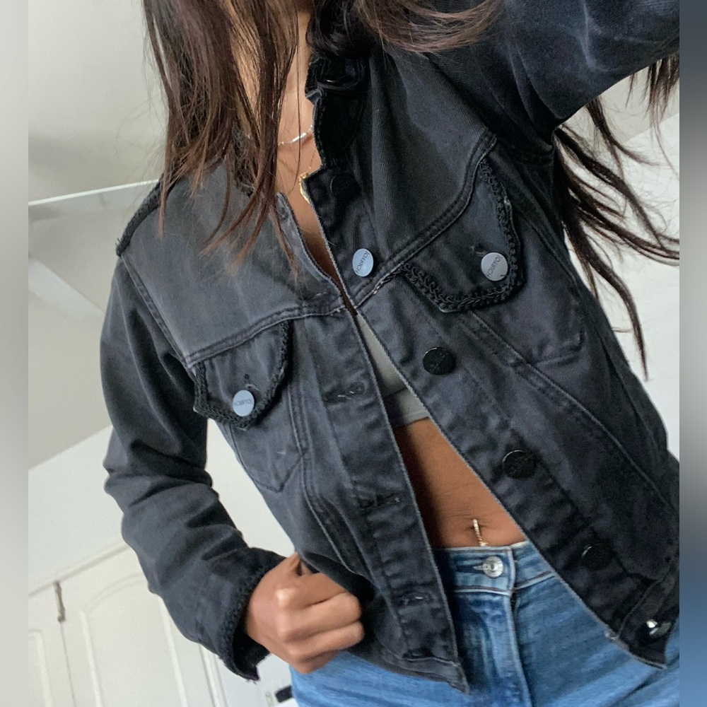 Urban Outfitters JoyRich Denim distressed Black denim Jean Jacket
